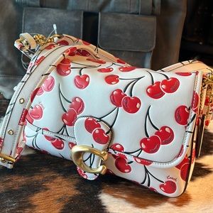 NEW COACH Soft Tabby Leather Shoulder Bag With Cherry Print